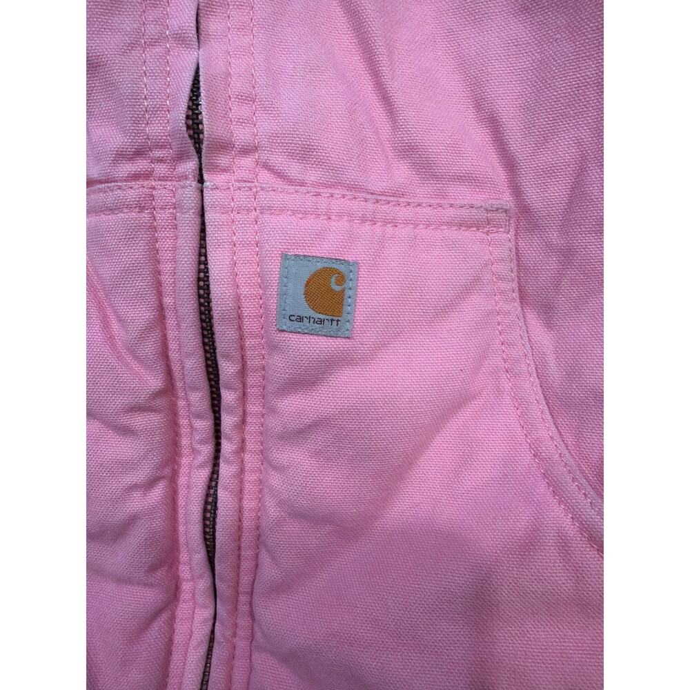 Carhartt Jacket Girls 6/XS Pink Canvas Sherpa Lined Hooded Outdoor Coat - Picture 2 of 6